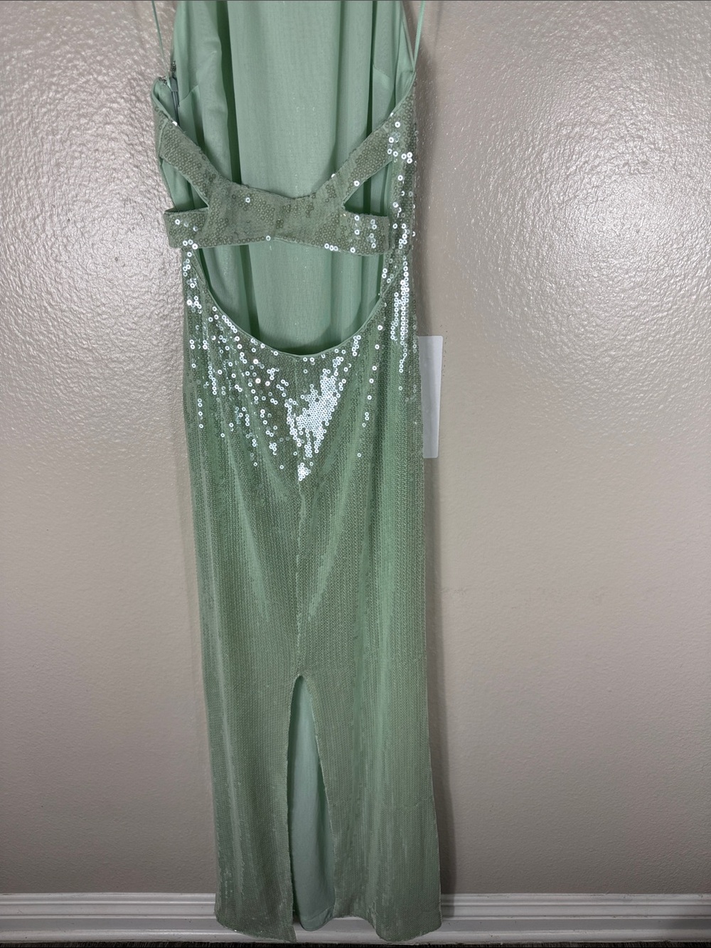 Reformation Elowyn Sequin Halter Open Back Slit Maxi Dress Gown Icy Seafoam - Picture 8 of 13